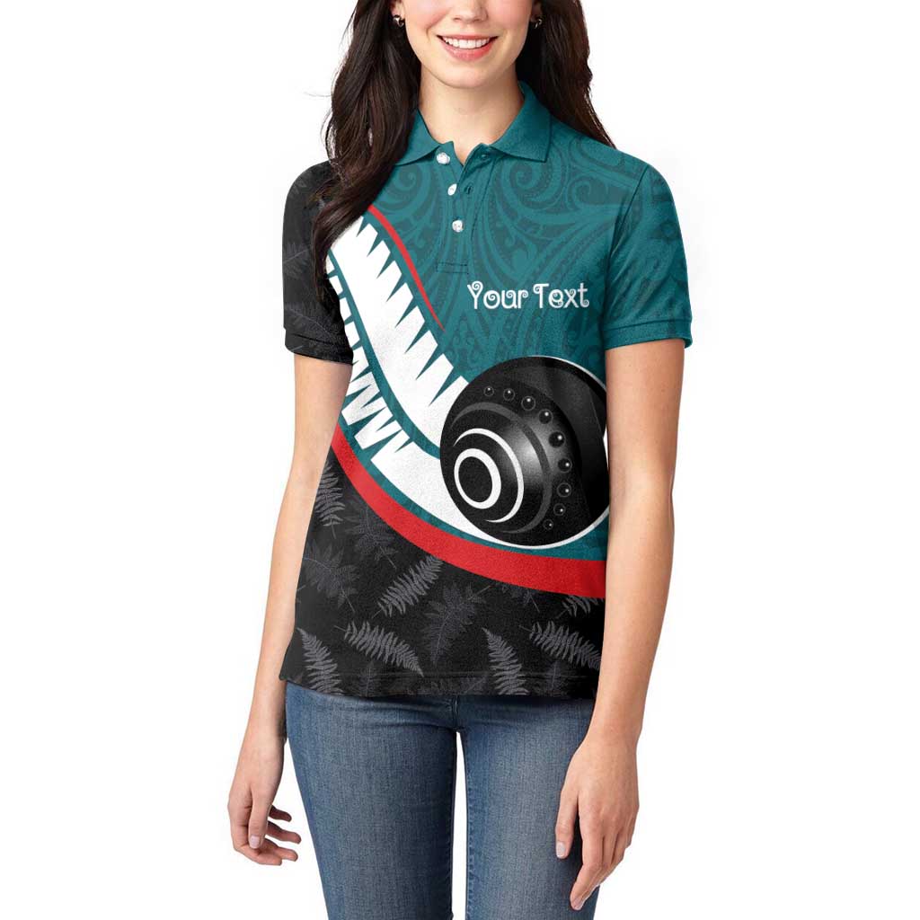 Personalised Aotearoa Lawn Bowls Women Polo Shirt Maori and Silver Fern Sporty Style Teal Color - Polynesian Pride