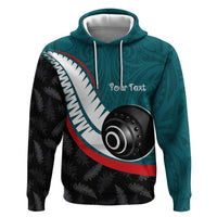 Personalised Aotearoa Lawn Bowls Zip Hoodie Maori and Silver Fern Sporty Style Teal Color - Polynesian Pride