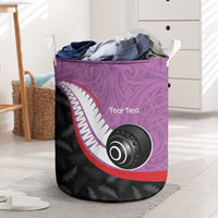 Personalised Aotearoa Lawn Bowls Laundry Basket Maori and Silver Fern Sporty Style Pink Color - Polynesian Pride