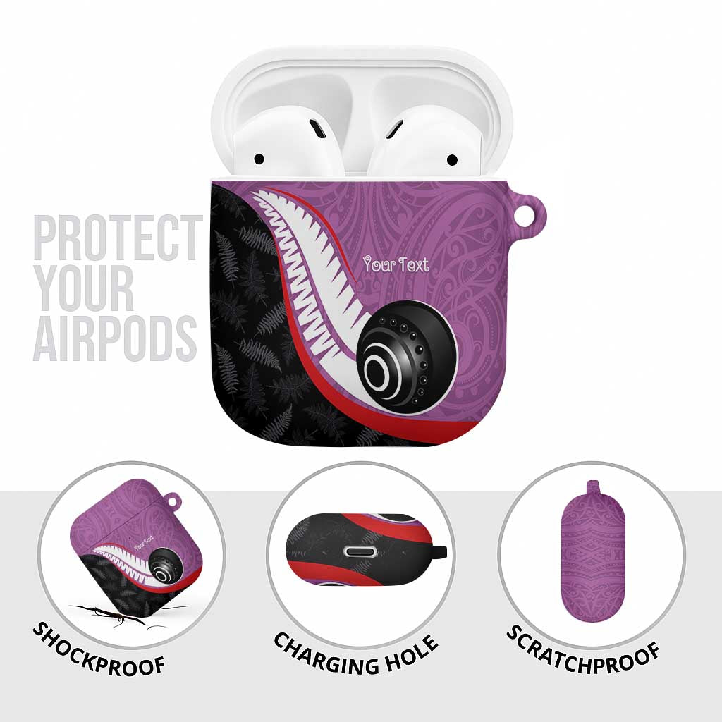 Personalised Aotearoa Lawn Bowls AirPods Case Maori and Silver Fern Sporty Style Pink Color - Polynesian Pride