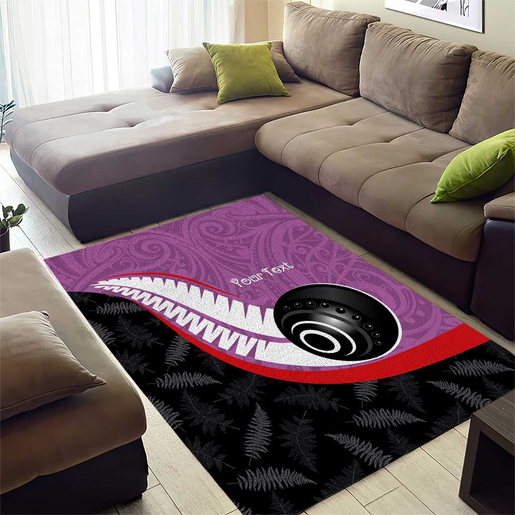 Personalised Aotearoa Lawn Bowls Area Rug Maori and Silver Fern Sporty Style Pink Color - Polynesian Pride