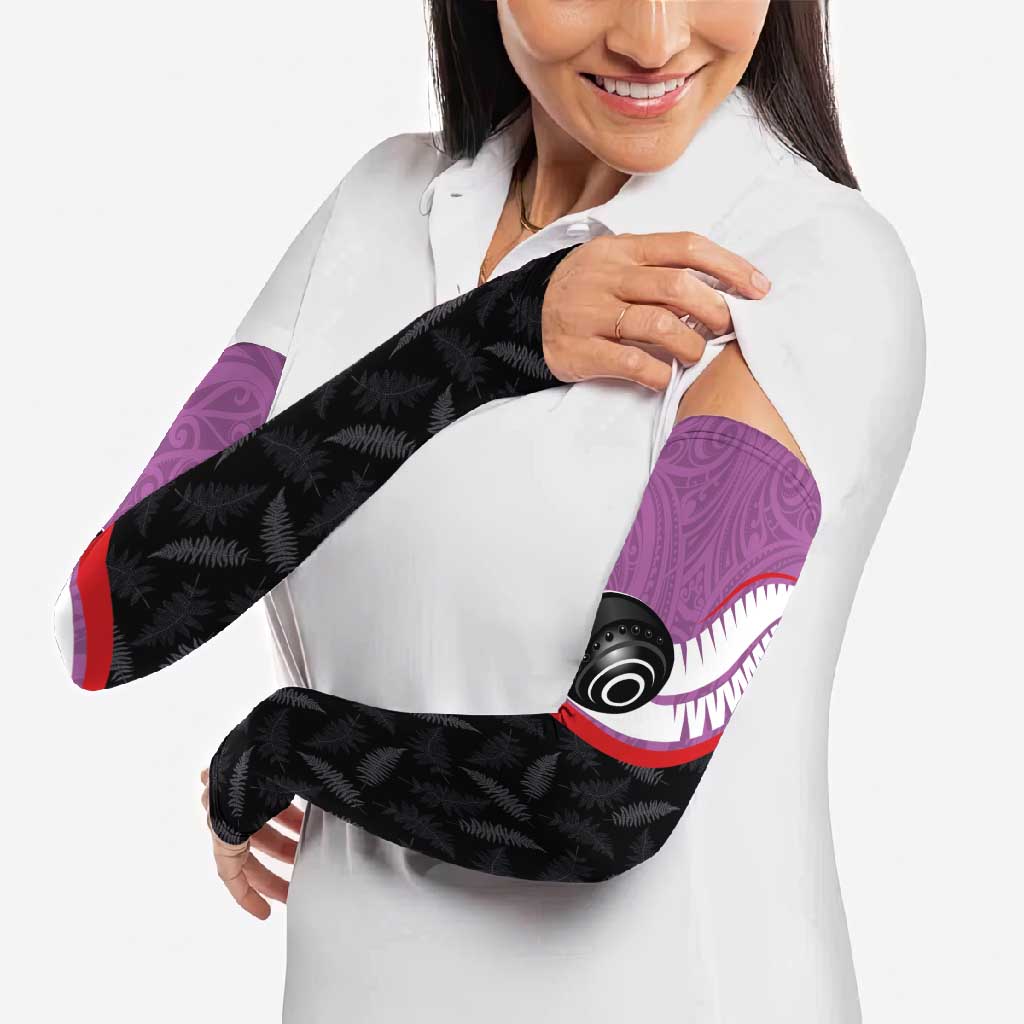 Personalised Aotearoa Lawn Bowls Arm Sleeves Maori and Silver Fern Sporty Style Pink Color - Polynesian Pride