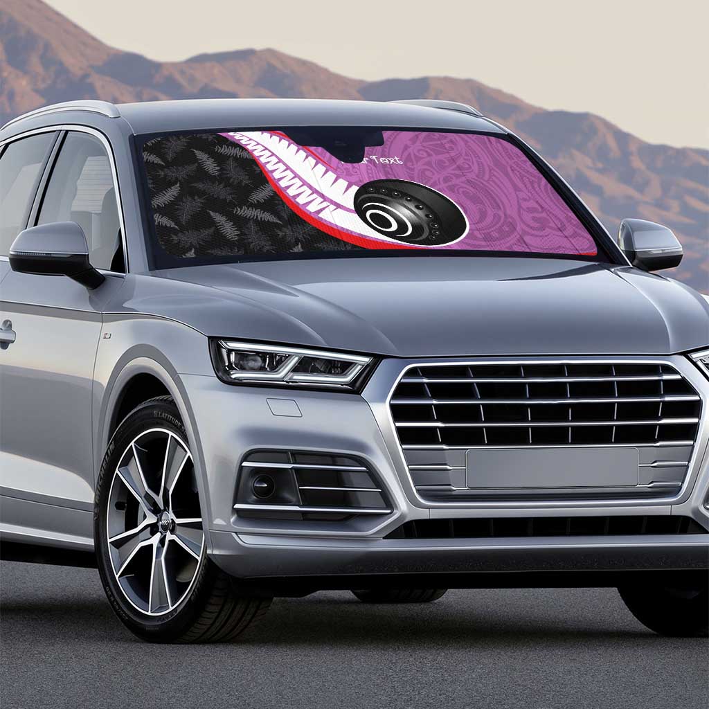 Personalised Aotearoa Lawn Bowls Auto Sun Shade Maori and Silver Fern Sporty Style Pink Color - Polynesian Pride