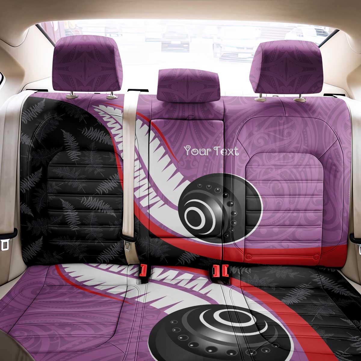 Personalised Aotearoa Lawn Bowls Back Car Seat Cover Maori and Silver Fern Sporty Style Pink Color - Polynesian Pride