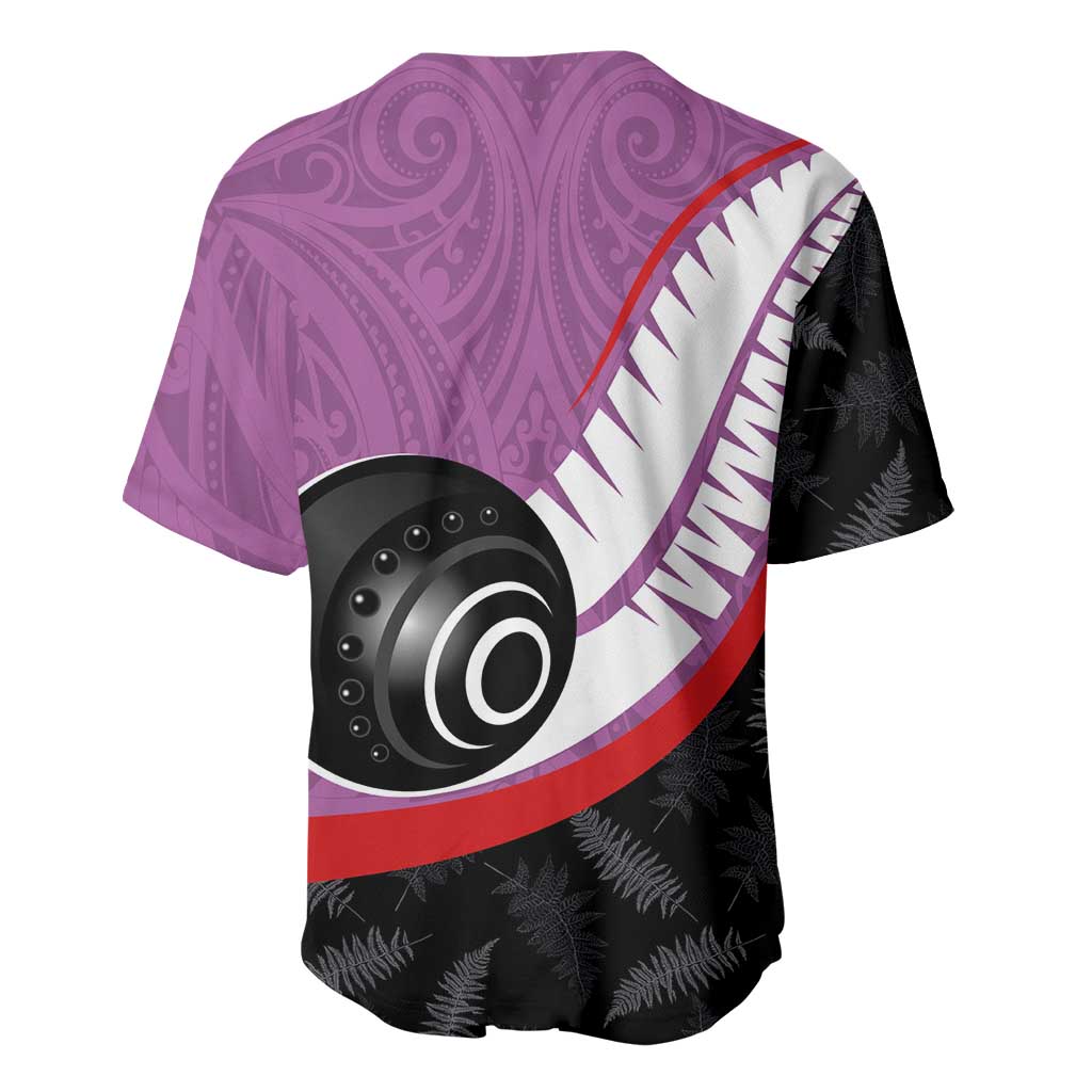Personalised Aotearoa Lawn Bowls Baseball Jersey Maori and Silver Fern Sporty Style Pink Color - Polynesian Pride