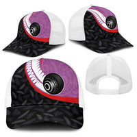 Aotearoa Lawn Bowls Baseball Net Cap Maori and Silver Fern Sporty Style Pink Color LT03 - Polynesian Pride