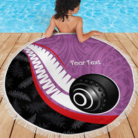Personalised Aotearoa Lawn Bowls Beach Blanket Maori and Silver Fern Sporty Style Pink Color - Polynesian Pride