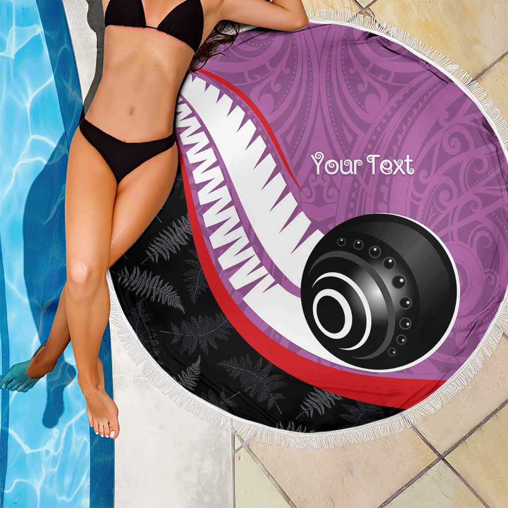 Personalised Aotearoa Lawn Bowls Beach Blanket Maori and Silver Fern Sporty Style Pink Color - Polynesian Pride