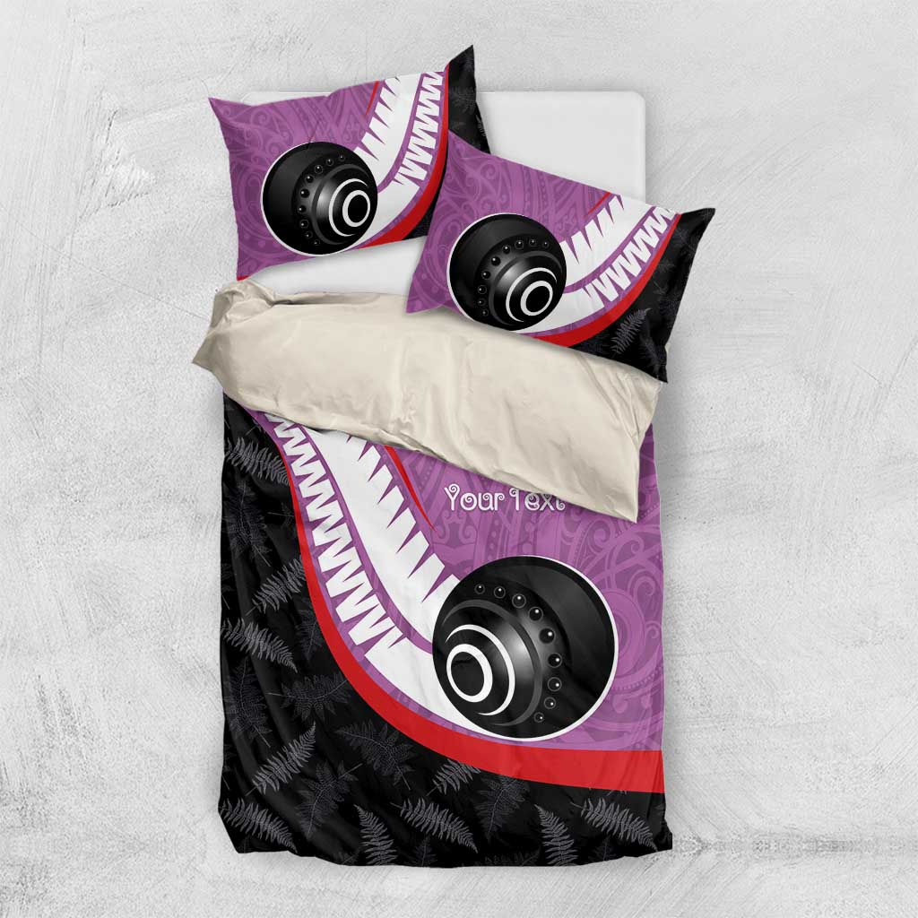 Personalised Aotearoa Lawn Bowls Bedding Set Maori and Silver Fern Sporty Style Pink Color - Polynesian Pride