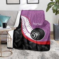 Personalised Aotearoa Lawn Bowls Blanket Maori and Silver Fern Sporty Style Pink Color - Polynesian Pride