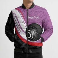 Personalised Aotearoa Lawn Bowls Bomber Puffer Jacket Maori and Silver Fern Sporty Style Pink Color - Polynesian Pride