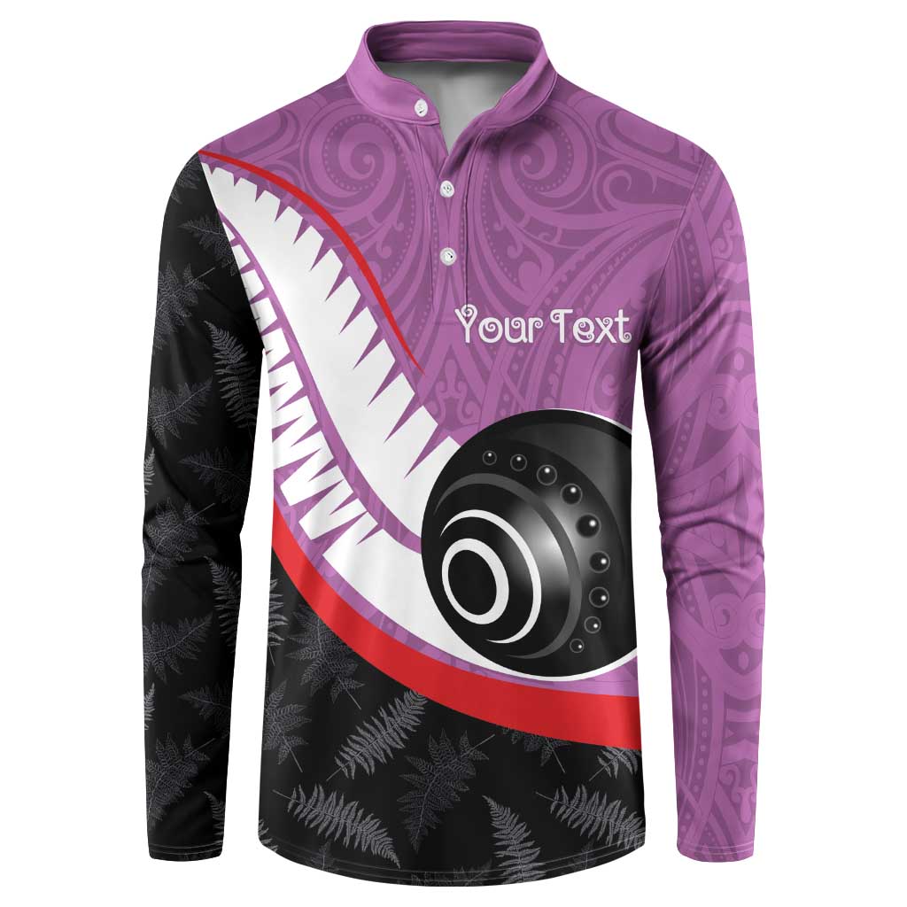 Personalised Aotearoa Lawn Bowls Button Sweatshirt Maori and Silver Fern Sporty Style Pink Color LT03 Pink - Polynesian Pride