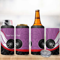 Personalised Aotearoa Lawn Bowls 4 in 1 Can Cooler Tumbler Maori and Silver Fern Sporty Style Pink Color - Polynesian Pride