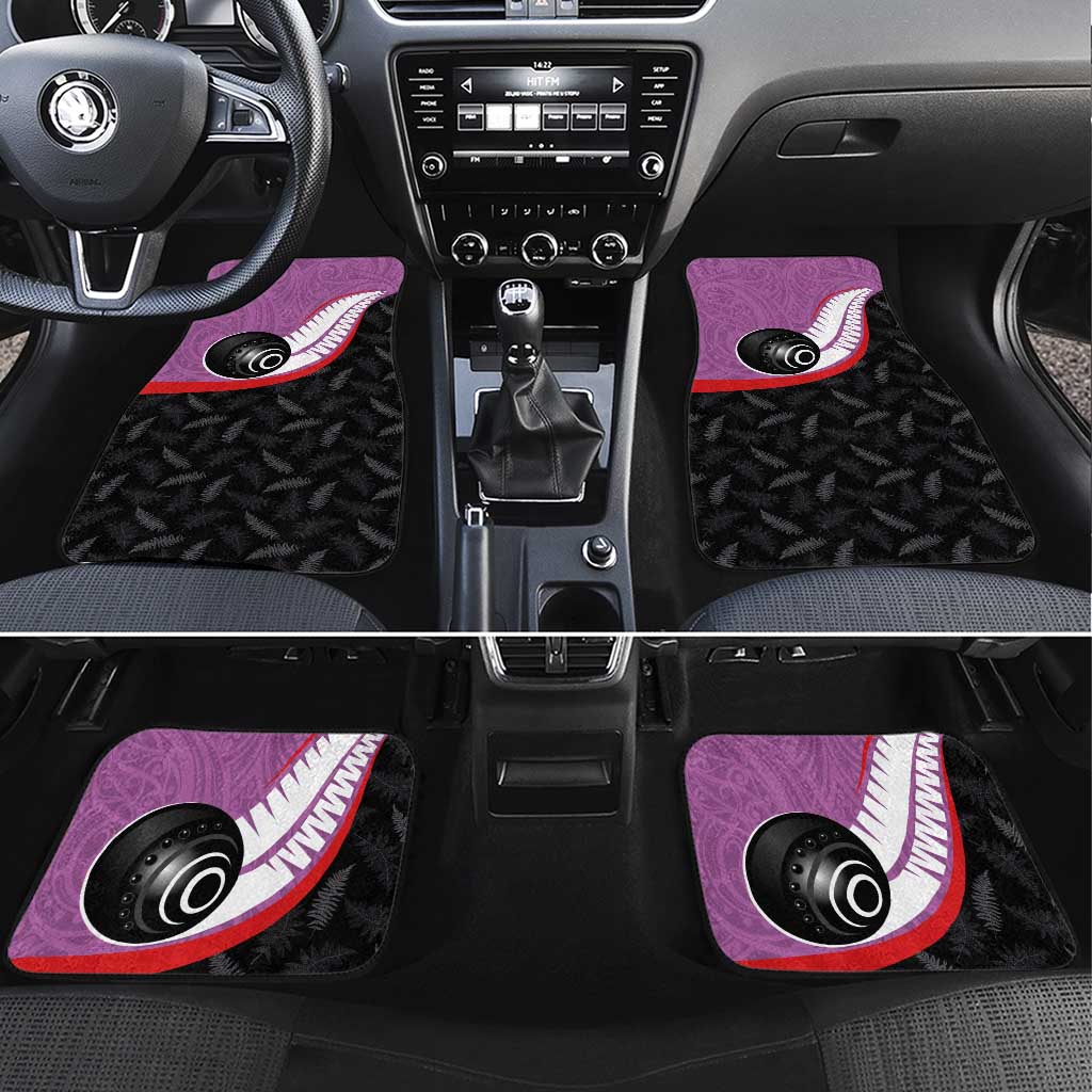 Aotearoa Lawn Bowls Car Mats Maori and Silver Fern Sporty Style Pink Color LT03 Set 4pcs Pink - Polynesian Pride