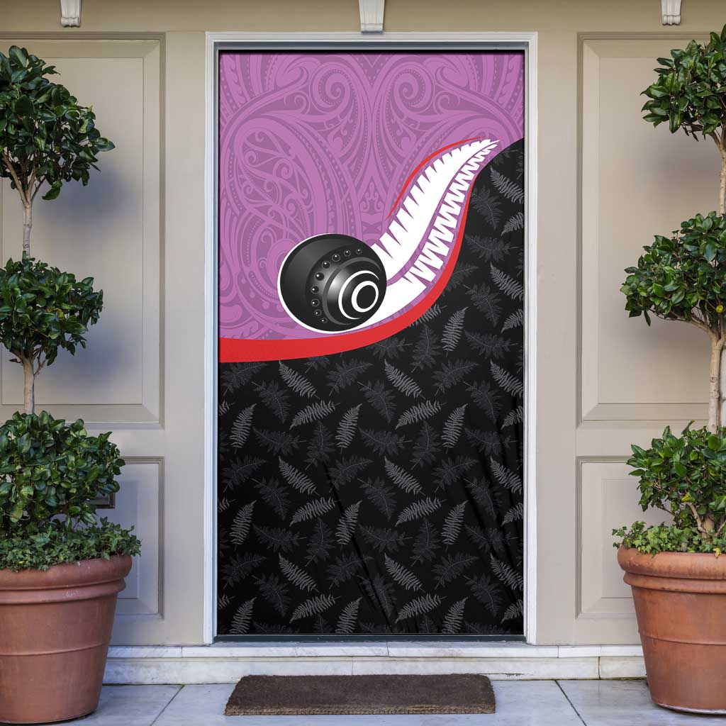 Aotearoa Lawn Bowls Door Cover Maori and Silver Fern Sporty Style Pink Color - Polynesian Pride