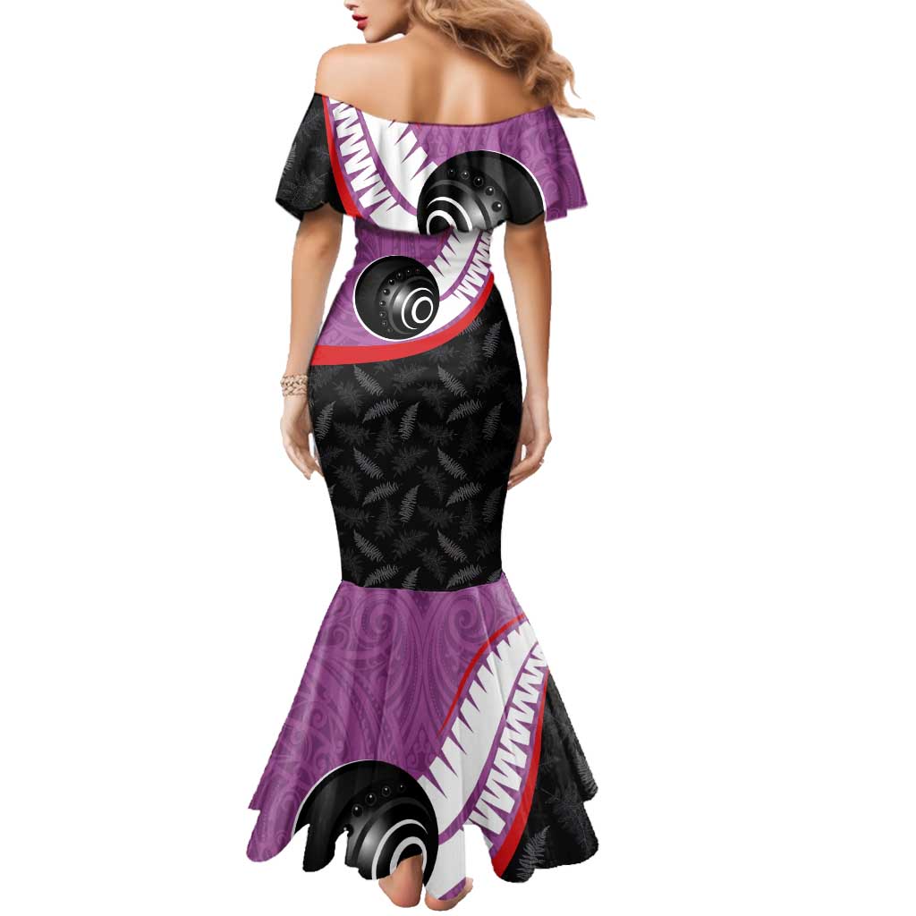 Personalised Aotearoa Lawn Bowls Family Matching Mermaid Dress and Hawaiian Shirt Maori and Silver Fern Sporty Style Pink Color - Polynesian Pride