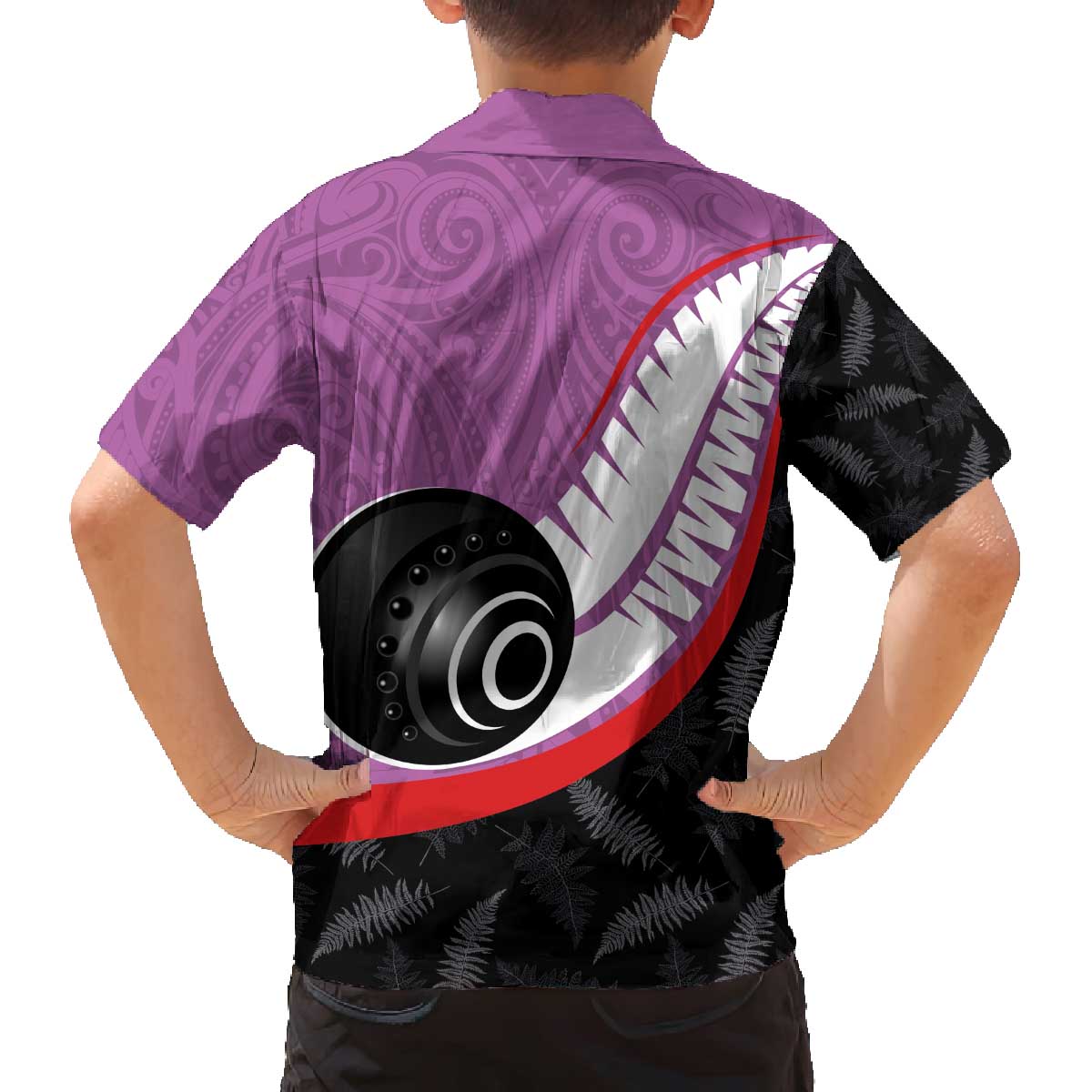 Personalised Aotearoa Lawn Bowls Family Matching Off The Shoulder Long Sleeve Dress and Hawaiian Shirt Maori and Silver Fern Sporty Style Pink Color - Polynesian Pride