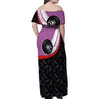 Personalised Aotearoa Lawn Bowls Family Matching Off Shoulder Maxi Dress and Hawaiian Shirt Maori and Silver Fern Sporty Style Pink Color - Polynesian Pride