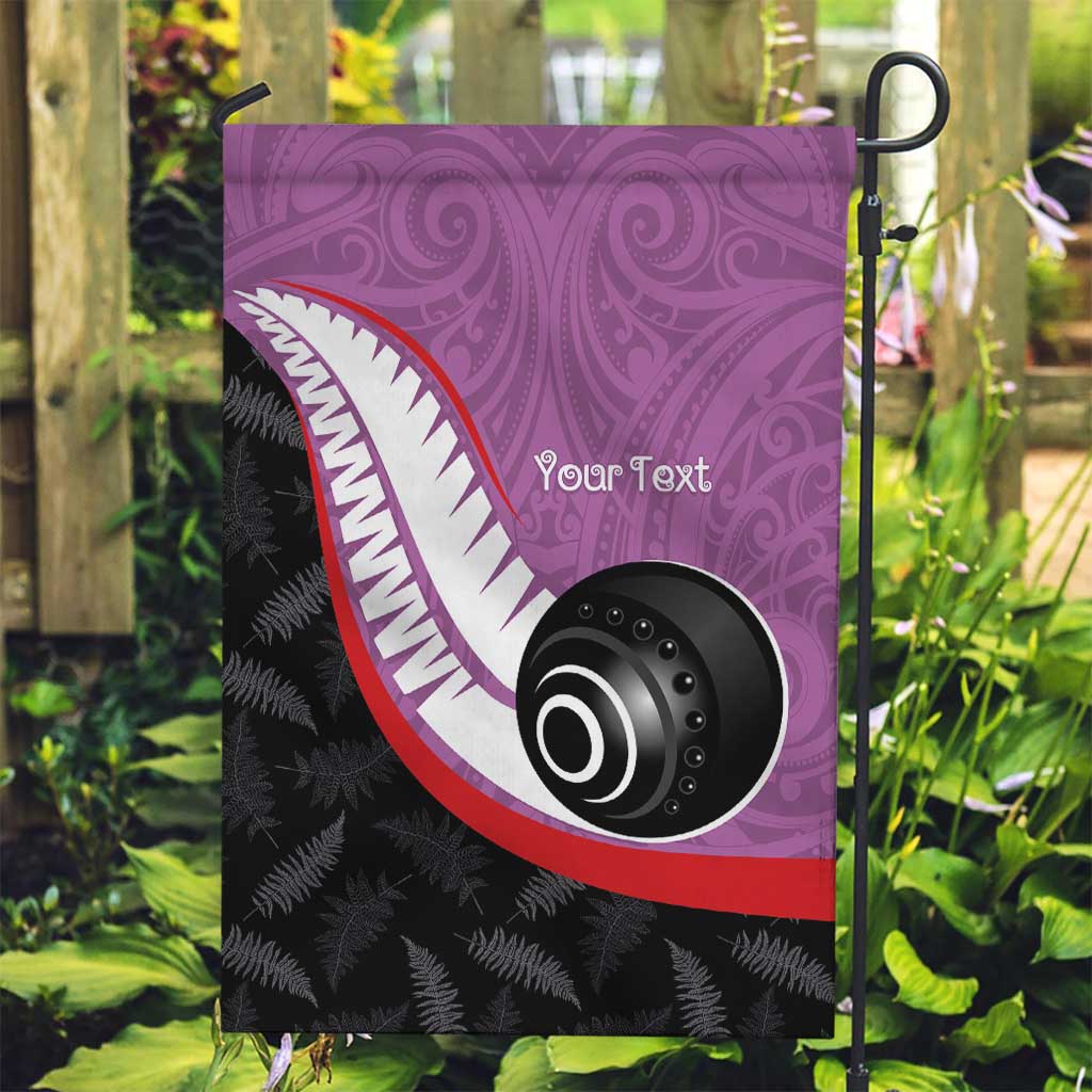 Personalised Aotearoa Lawn Bowls Garden Flag Maori and Silver Fern Sporty Style Pink Color - Polynesian Pride