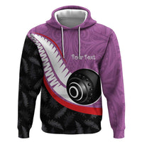 Personalised Aotearoa Lawn Bowls Hoodie Maori and Silver Fern Sporty Style Pink Color - Polynesian Pride