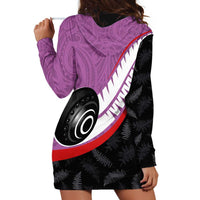 Personalised Aotearoa Lawn Bowls Hoodie Dress Maori and Silver Fern Sporty Style Pink Color - Polynesian Pride