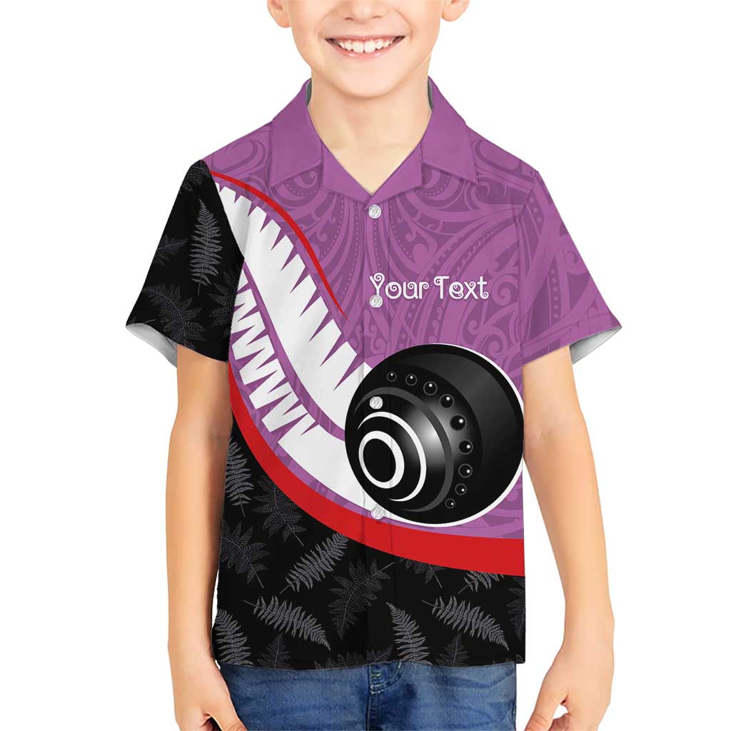 Personalised Aotearoa Lawn Bowls Kid Hawaiian Shirt Maori and Silver Fern Sporty Style Pink Color - Polynesian Pride
