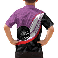 Personalised Aotearoa Lawn Bowls Kid Hawaiian Shirt Maori and Silver Fern Sporty Style Pink Color - Polynesian Pride