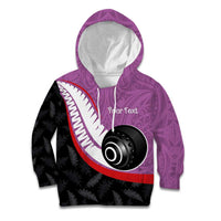Personalised Aotearoa Lawn Bowls Kid Hoodie Maori and Silver Fern Sporty Style Pink Color - Polynesian Pride