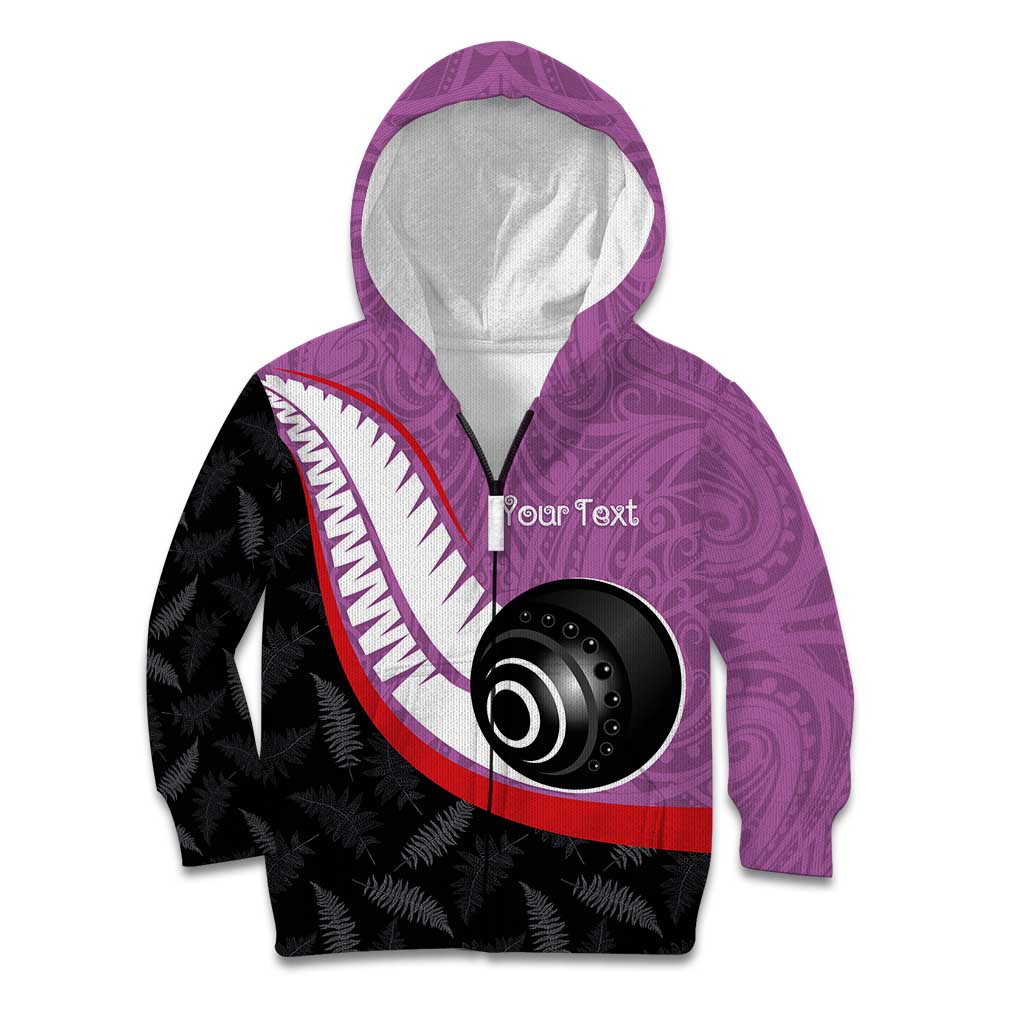 Personalised Aotearoa Lawn Bowls Kid Hoodie Maori and Silver Fern Sporty Style Pink Color - Polynesian Pride