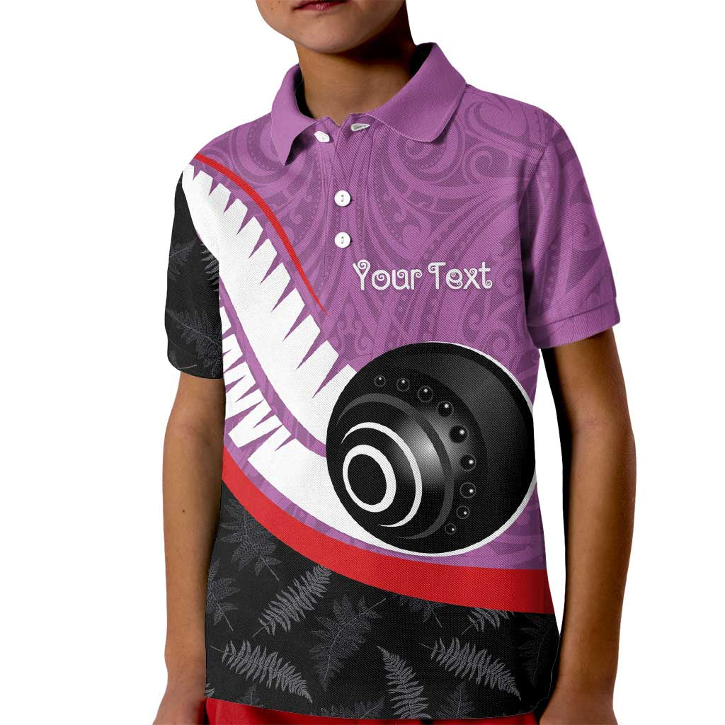 Personalised Aotearoa Lawn Bowls Kid Polo Shirt Maori and Silver Fern Sporty Style Pink Color - Polynesian Pride