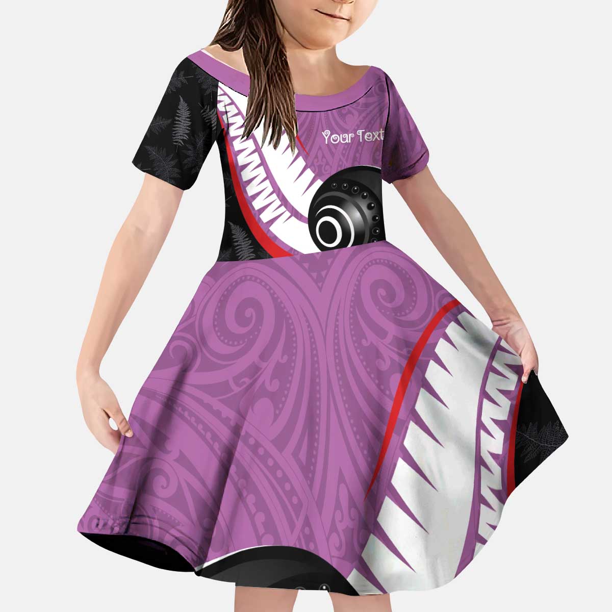 Personalised Aotearoa Lawn Bowls Kid Short Sleeve Dress Maori and Silver Fern Sporty Style Pink Color - Polynesian Pride