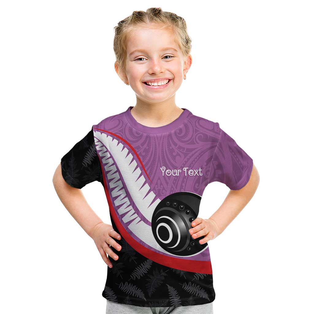 Personalised Aotearoa Lawn Bowls Kid T Shirt Maori and Silver Fern Sporty Style Pink Color - Polynesian Pride