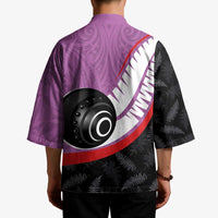 Personalised Aotearoa Lawn Bowls Kimono Maori and Silver Fern Sporty Style Pink Color - Polynesian Pride