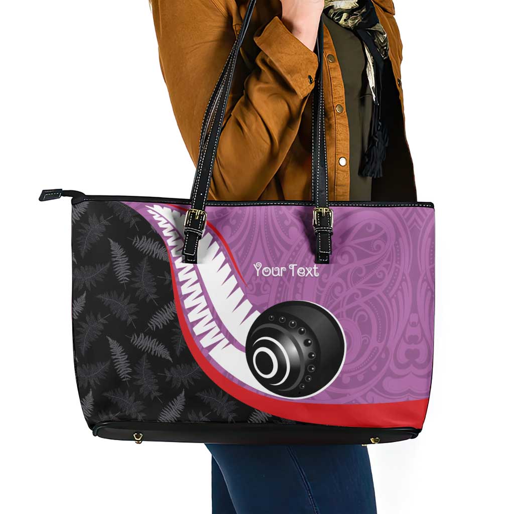 Personalised Aotearoa Lawn Bowls Leather Tote Bag Maori and Silver Fern Sporty Style Pink Color - Polynesian Pride