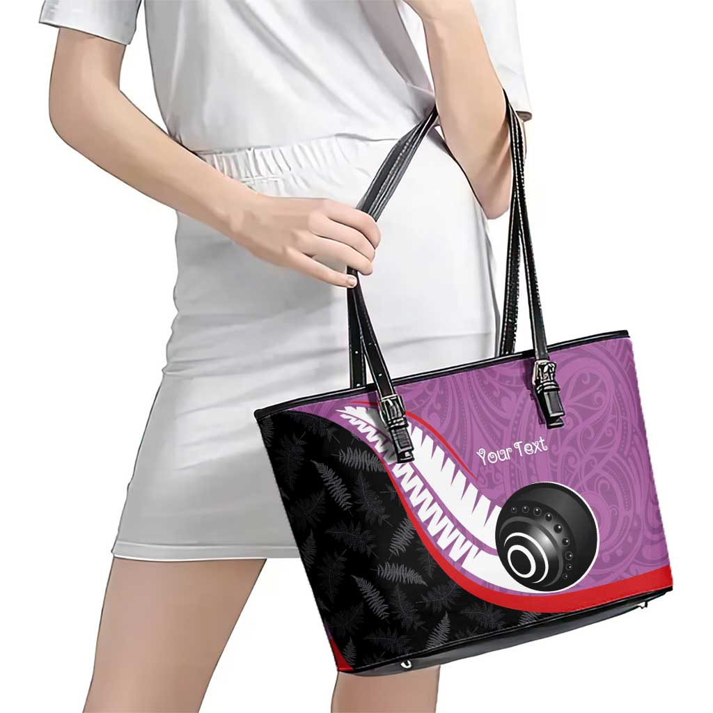 Personalised Aotearoa Lawn Bowls Leather Tote Bag Maori and Silver Fern Sporty Style Pink Color - Polynesian Pride