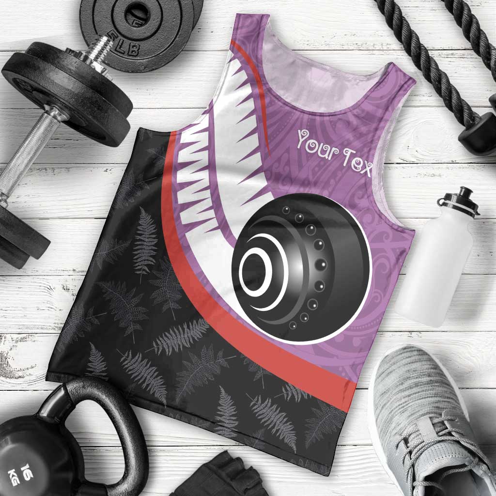 Personalised Aotearoa Lawn Bowls Men Tank Top Maori and Silver Fern Sporty Style Pink Color - Polynesian Pride