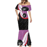 Personalised Aotearoa Lawn Bowls Mermaid Dress Maori and Silver Fern Sporty Style Pink Color - Polynesian Pride