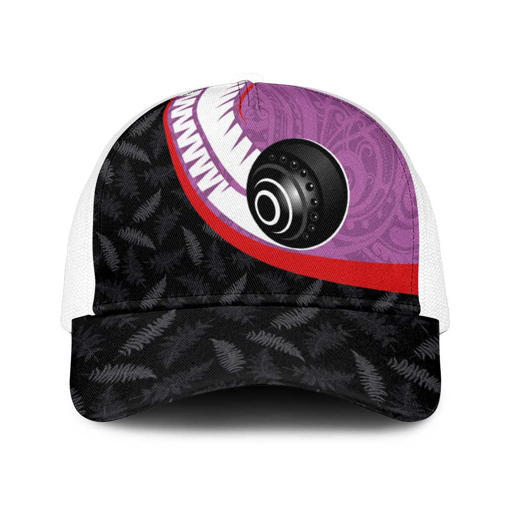 Aotearoa Lawn Bowls Mesh Trucker Cap Maori and Silver Fern Sporty Style Pink Color - Polynesian Pride