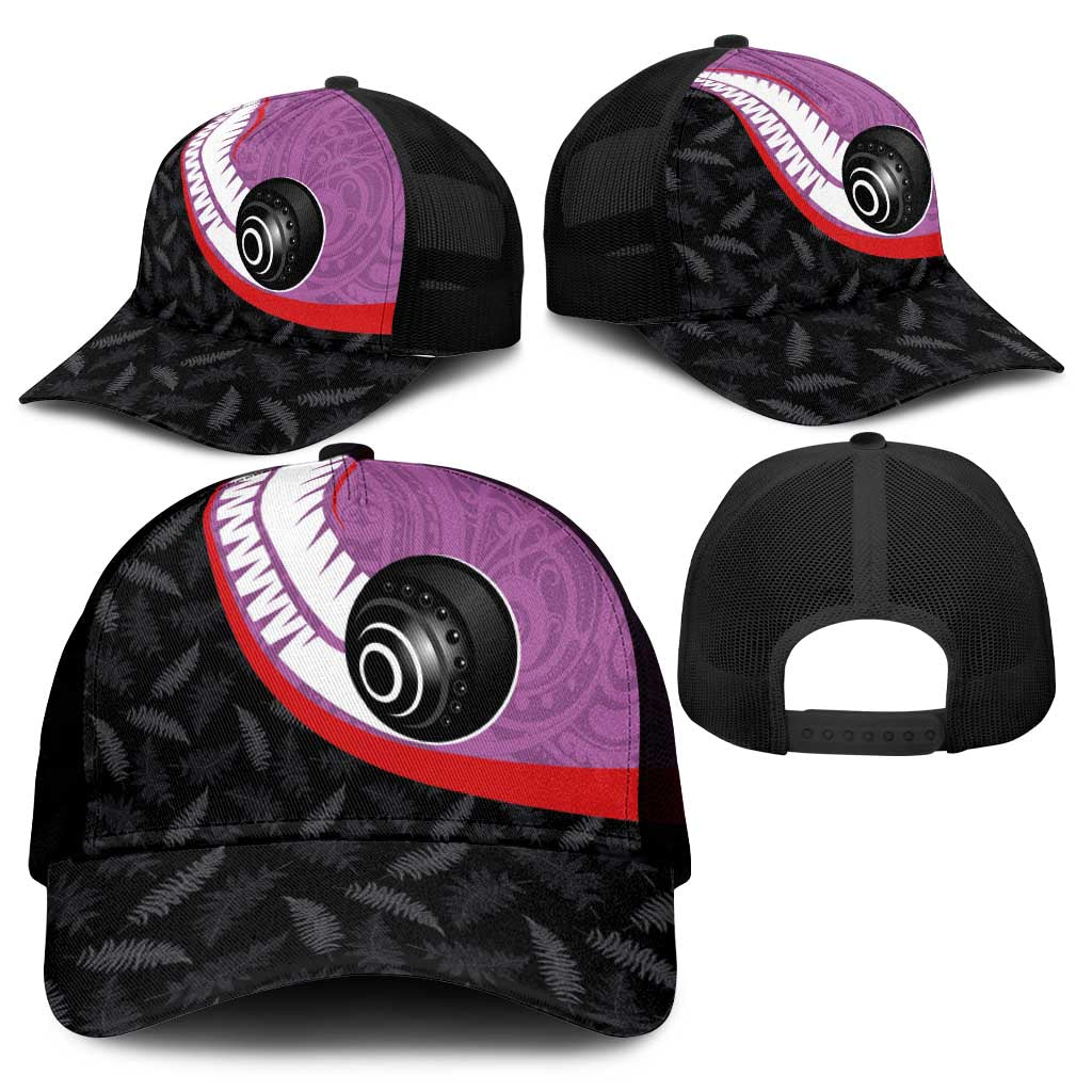 Aotearoa Lawn Bowls Mesh Trucker Cap Maori and Silver Fern Sporty Style Pink Color - Polynesian Pride