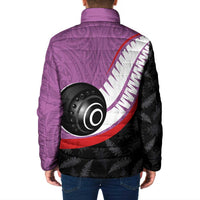 Personalised Aotearoa Lawn Bowls Padded Jacket Maori and Silver Fern Sporty Style Pink Color - Polynesian Pride