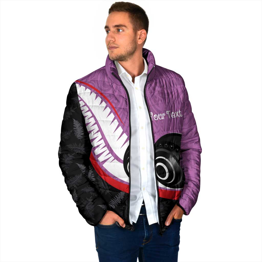 Personalised Aotearoa Lawn Bowls Padded Jacket Maori and Silver Fern Sporty Style Pink Color - Polynesian Pride
