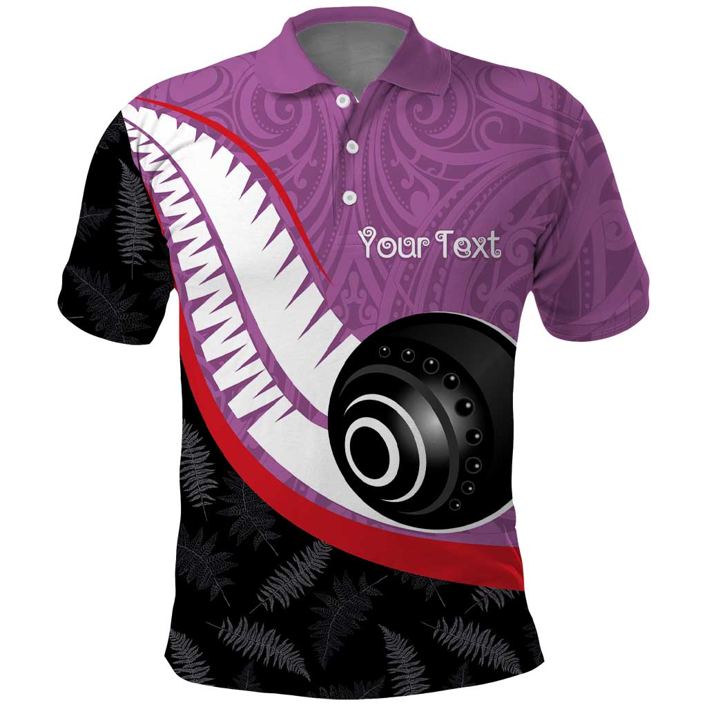 Personalised Aotearoa Lawn Bowls Polo Shirt Maori and Silver Fern Sporty Style Pink Color - Polynesian Pride