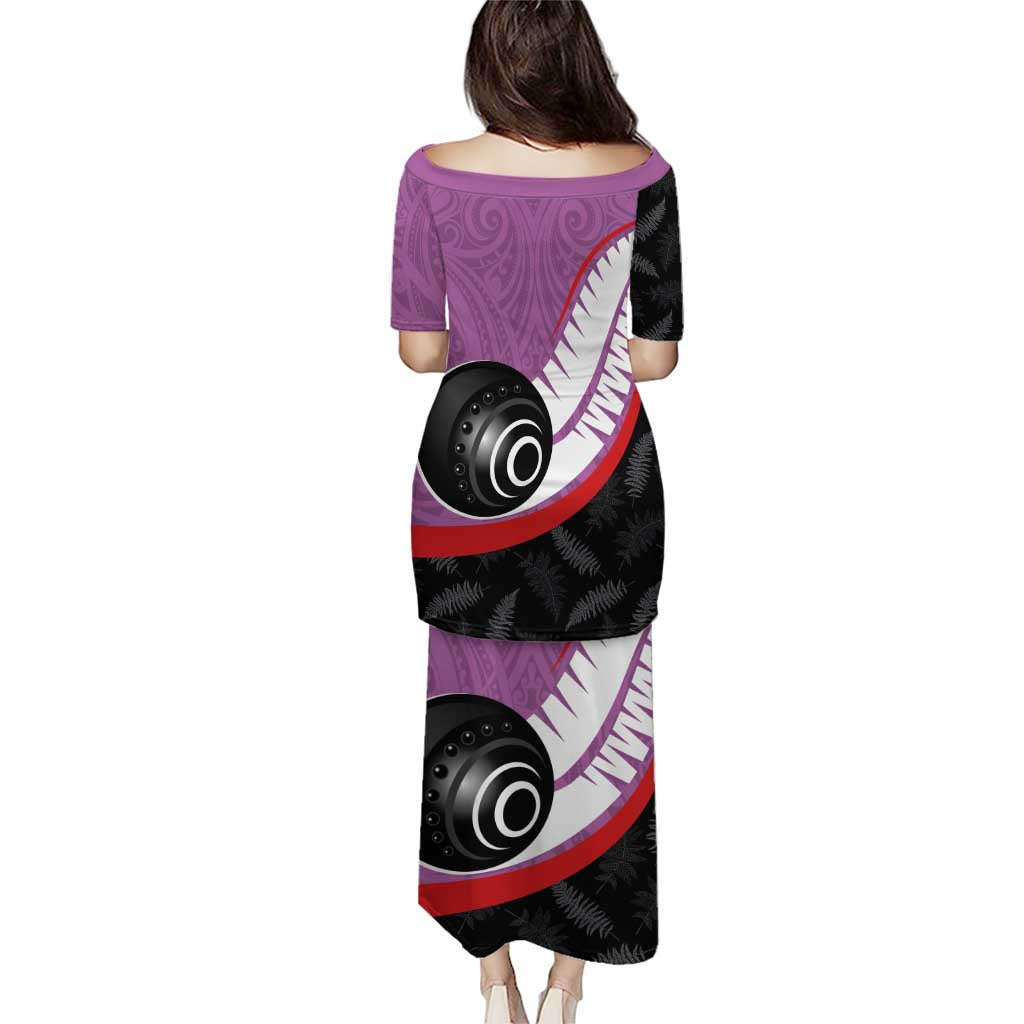 Personalised Aotearoa Lawn Bowls Puletasi Maori and Silver Fern Sporty Style Pink Color - Polynesian Pride