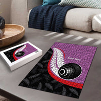 Personalised Aotearoa Lawn Bowls Puzzle Maori and Silver Fern Sporty Style Pink Color - Polynesian Pride