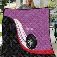 Personalised Aotearoa Lawn Bowls Quilt Maori and Silver Fern Sporty Style Pink Color - Polynesian Pride