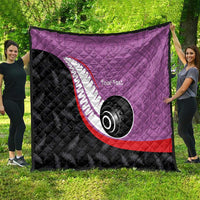 Personalised Aotearoa Lawn Bowls Quilt Maori and Silver Fern Sporty Style Pink Color - Polynesian Pride
