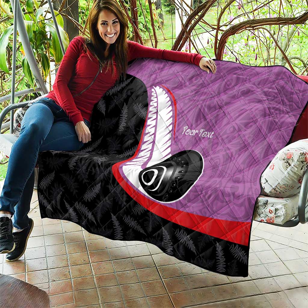 Personalised Aotearoa Lawn Bowls Quilt Maori and Silver Fern Sporty Style Pink Color - Polynesian Pride