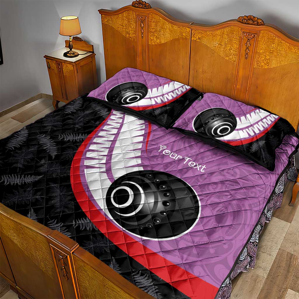 Personalised Aotearoa Lawn Bowls Quilt Bed Set Maori and Silver Fern Sporty Style Pink Color - Polynesian Pride