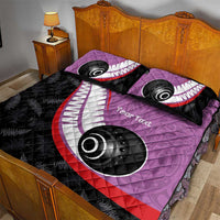 Personalised Aotearoa Lawn Bowls Quilt Bed Set Maori and Silver Fern Sporty Style Pink Color - Polynesian Pride