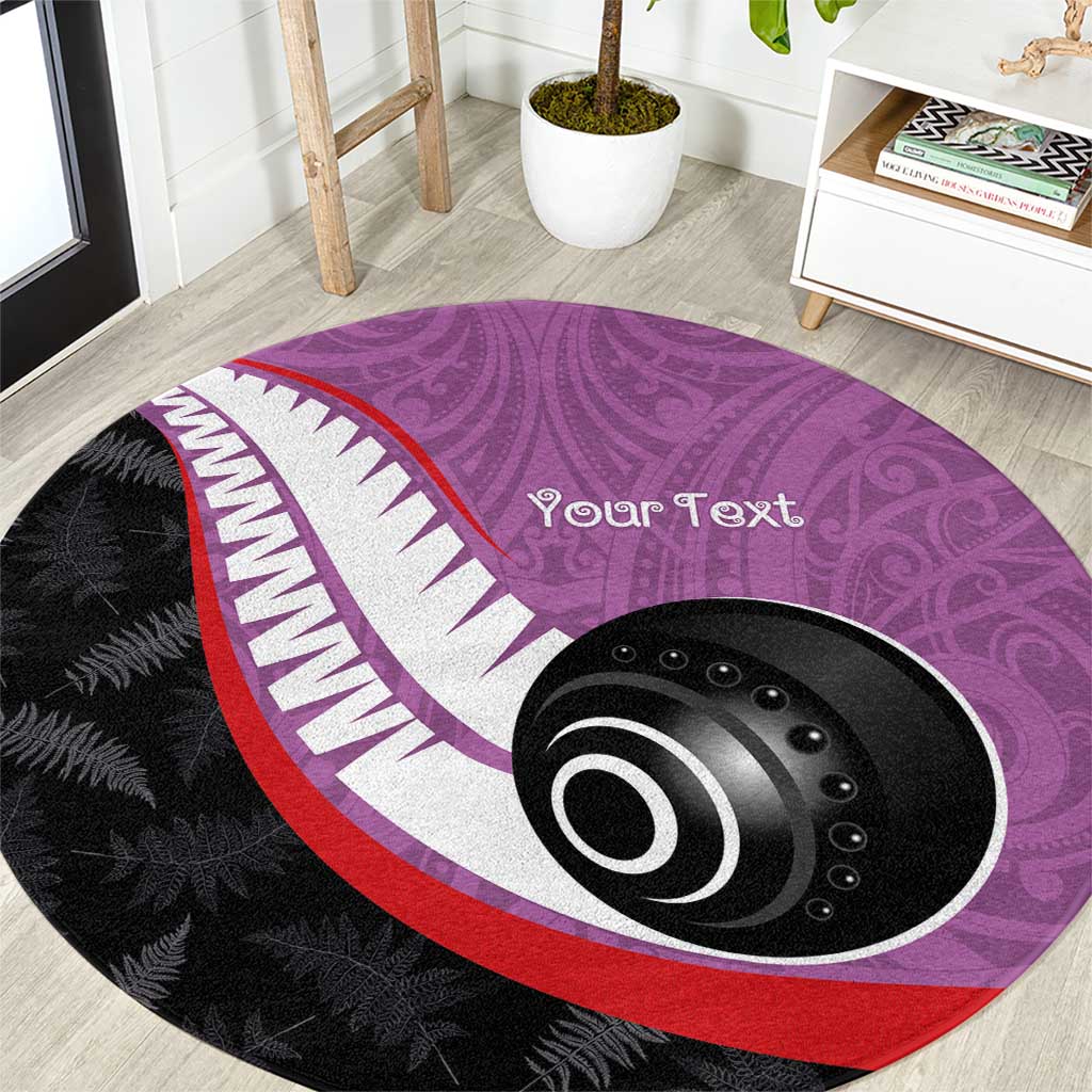 Personalised Aotearoa Lawn Bowls Round Carpet Maori and Silver Fern Sporty Style Pink Color LT03 Pink - Polynesian Pride